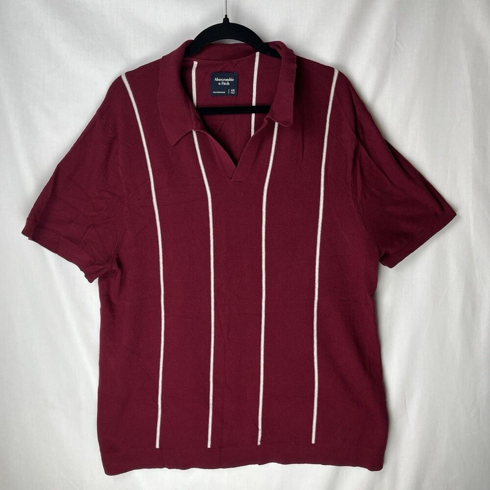 Abercrombie & Fitch Featherweight XXL Men’s Polo Shirt Burgundy Stripes Bowling